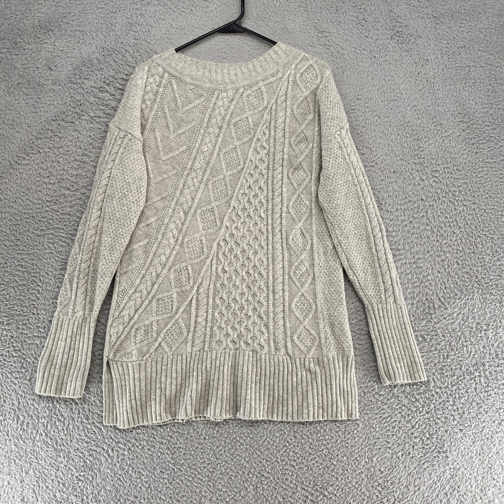 J Crew Sweater Womens Medium Gray Cable Knit Longline Tunic Wool Blend Cozy